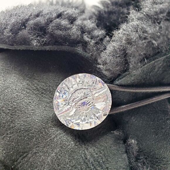 UGG Bailey Button Bling Boots Womens 7 Black Suede Sheepskin Lined Shoes WORN - Picture 11 of 13